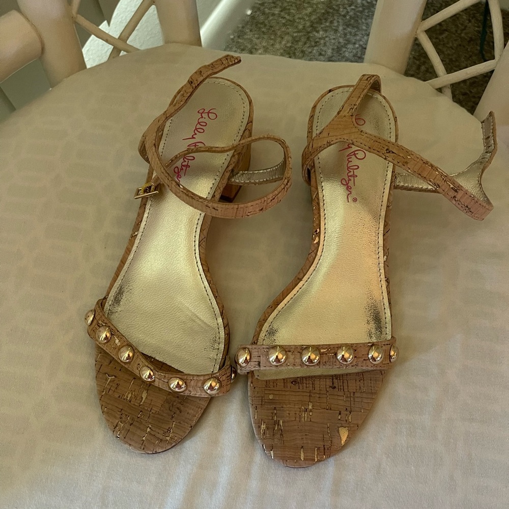Lilly Pulitzer cork block heel sandals worn twice size 7
